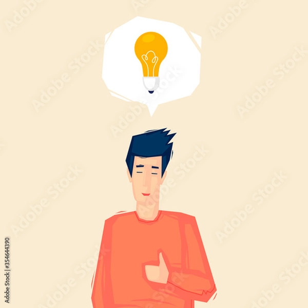 Fototapeta There is an idea, a man is satisfied. Flat illustration in cartoon style. Vector.
