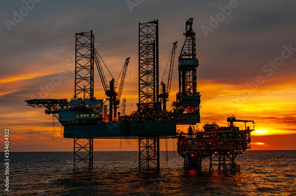 Obraz oil rig at sunset