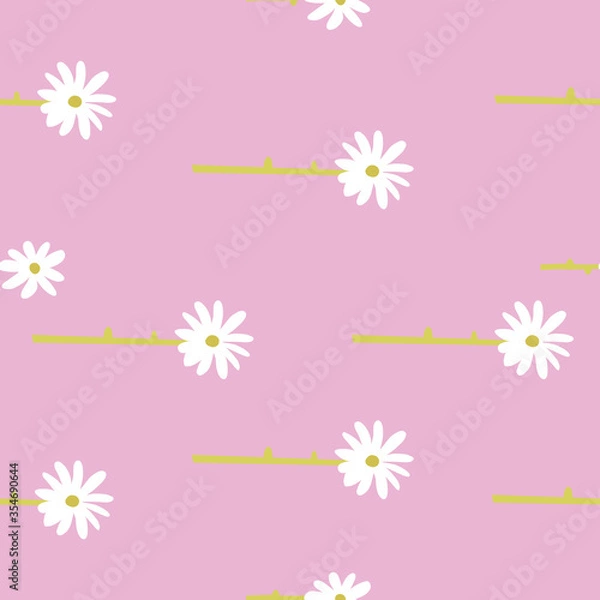 Obraz Cute Repeat Daisy Wildflower Pattern with light pink background. Seamless floral pattern. White Daisy. Stylish repeating texture. Repeating texture. 
