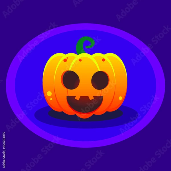 Fototapeta Halloween vector pumpkin on purple background. Pumpkin with open mouth and light from the inside.