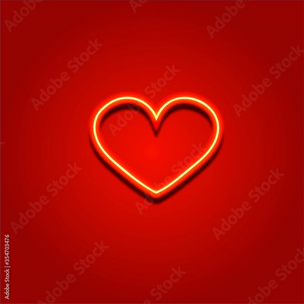 Fototapeta Illustration of a neon heart on a red background. Luminous heart with a shadow.