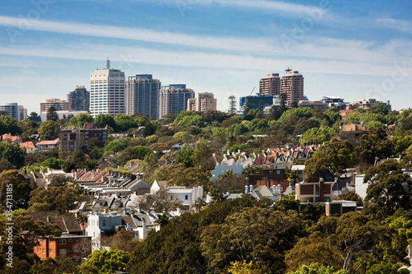 Obraz View of Darlinghurst , an inner-city, eastern suburb of Sydney, Skyscraper on the background, New South Wales, Australia.