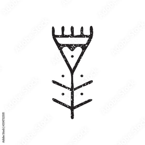 Fototapeta Vector hand-drawn ethnic element isolated on the white background. Tribal floral sign. The ethnic symbol in grunge style.