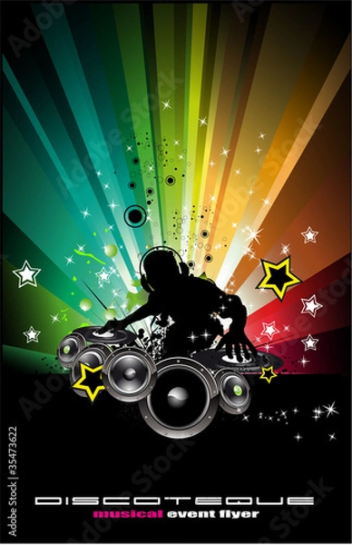 Fototapeta LIghts Explosion Disco Flyer with DJ shape