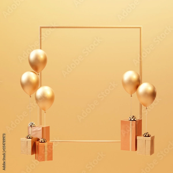 Obraz gift box with balloons gold color 