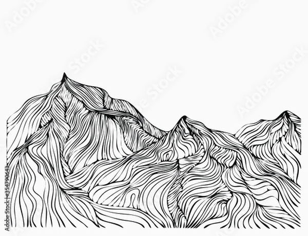 Fototapeta Mountain tops, vector image with lines for emblems, booklets, posters.