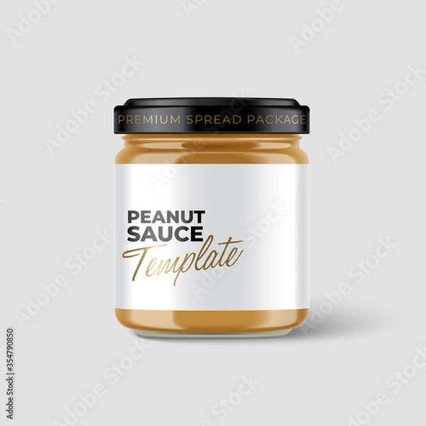 Fototapeta Jam Jar Collection : Premium glass container with label template isolated on light grey background : Vector Illustration