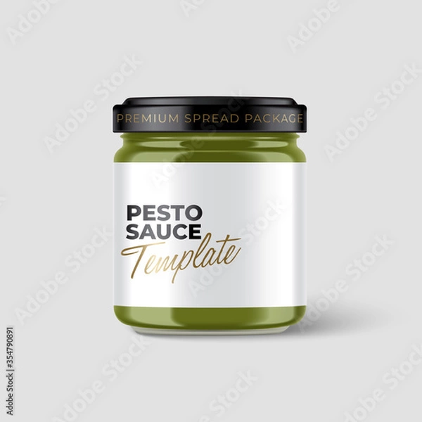 Fototapeta Jam Jar Collection : Premium glass container with label template isolated on light grey background : Vector Illustration