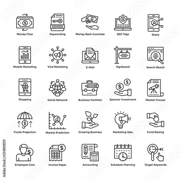 Fototapeta Market and Economy Line Icons Set 
