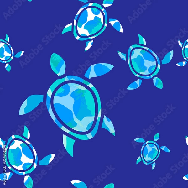 Obraz seamless pattern of sea turtles with turquoise texture