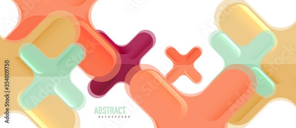 Fototapeta Glossy multicolored plastic style cross composition, x shape design, techno geometric modern abstract background. Trendy abstract layout template
