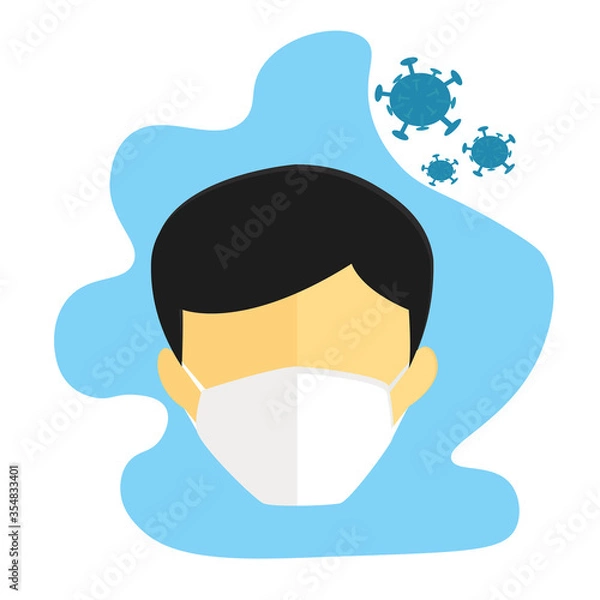 Fototapeta Illustration vector graphic of man with his mask for protect him from corona virus.