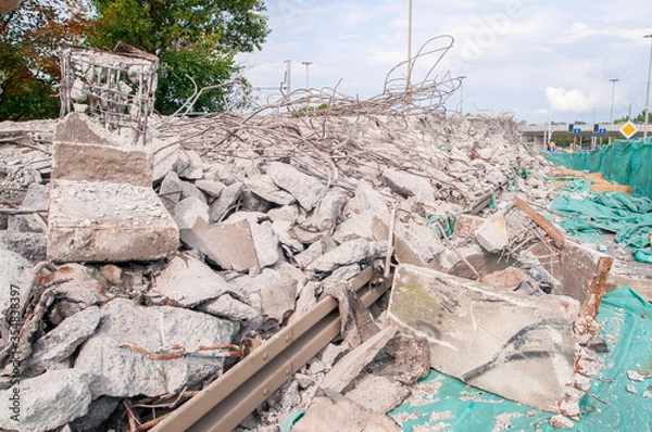 Obraz Wroclaw, Poland, August 2019. Demolition of an old overpass in Wroclaw.
