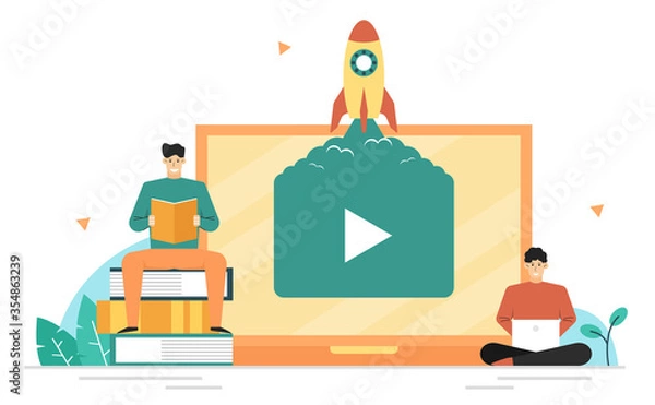 Fototapeta Online learning concept,Internet education,Education to increase knowledge for innovation,Study via online video,Banner background landing page website