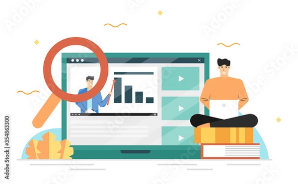 Fototapeta Online learning concept,Finding knowledge through digital media,Learning via video online,Banner background of landing page website
