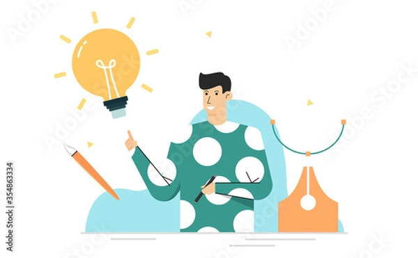 Fototapeta Creative innovation concept,Man are thinking about idea and imagination,Large light bulb icon,Banner background landing page website