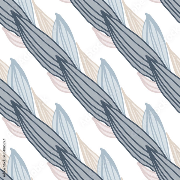 Fototapeta Simple leaves shape seamless pattern. Line art leaf endless ornament. Botanical wallpaper.