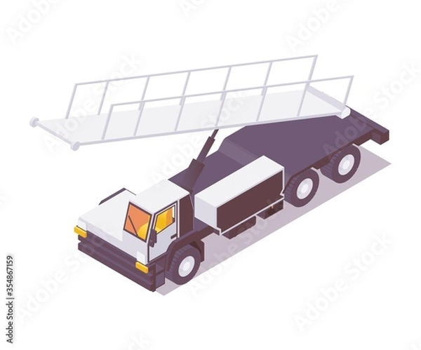 Fototapeta Isometric 3d baggage belt loader on airplane. Front view.