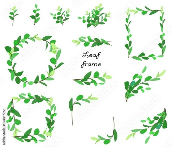 Fototapeta 緑の葉　シンプルなフレーム　パーツ素材