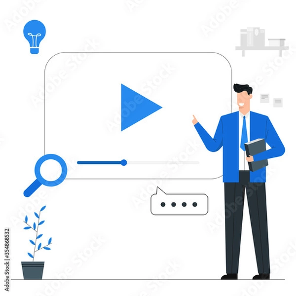 Fototapeta Study for knowledge from online website,Online video learning,Education in the modern digital age,Blue illustration background