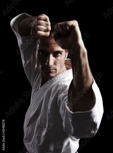 Obraz Karate, Kampfhaltung, vor schwarz 01