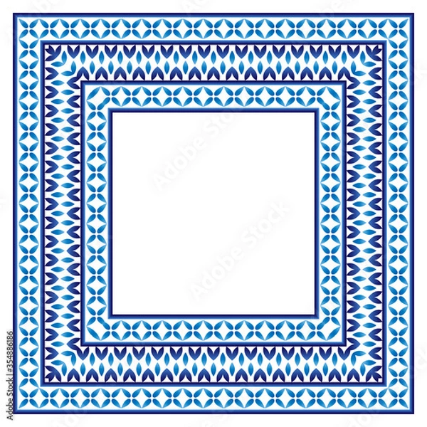 Fototapeta Ceramic tile border pattern. Islamic, indian, arabic motifs. Damask border seamless pattern. Porcelain ethnic bohemian background.