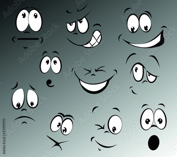 Fototapeta Set cute Cartoon Eye In Vector High quality original trendy vector set of cartoon eyes and mouth