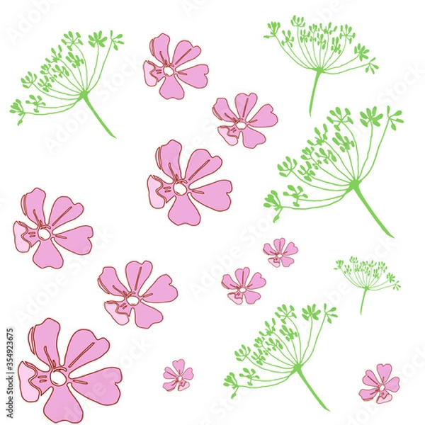 Fototapeta delicate floral seamless background, abstract plants on white background