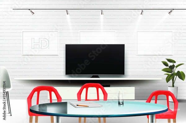 Fototapeta interior of a room with a table and modern set of chairs. realistic vector , easy to adjust or edit