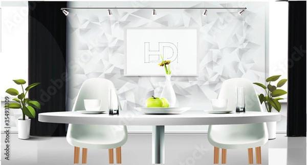 Fototapeta table and chairs in a modern white living room. realistic object based , layered vector image.