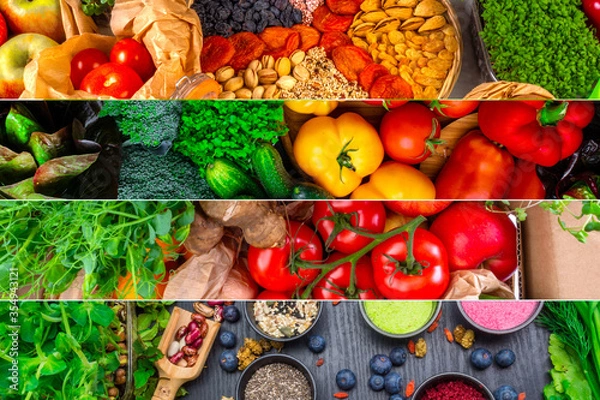 Fototapeta super foods selections in antioxidants, vitamin, dietary fiber, healthy food for balanced and flexible diet and detox. High resolution product