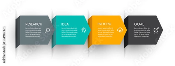 Fototapeta Vector Infographic arrow design with 4 options or steps. Infographics for business concept. Can be used for presentations banner, workflow layout, process diagram, flow chart, info graph