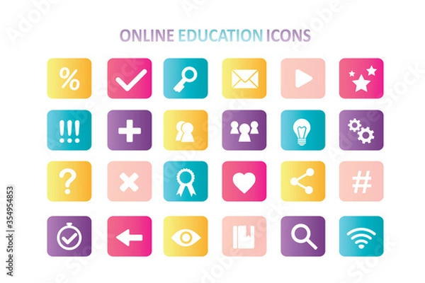Fototapeta Set of online education icons. 24 icons for e-learning and internet education. Web signs template.
