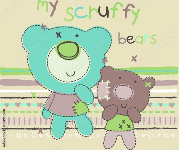 Fototapeta Funny teddy bears vector character illustration