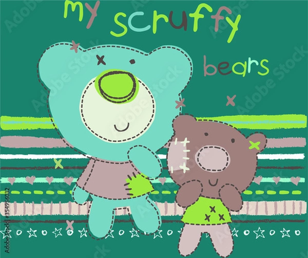 Fototapeta Funny teddy bears My scruffy bears vector character illustration