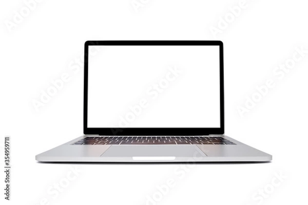 Fototapeta front view of modern laptop on white background. a person using laptop for work from home. student using laptop for education from home