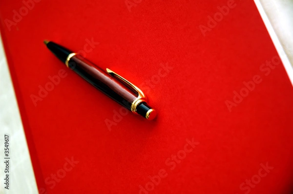 Obraz Red notebook and luxury pen