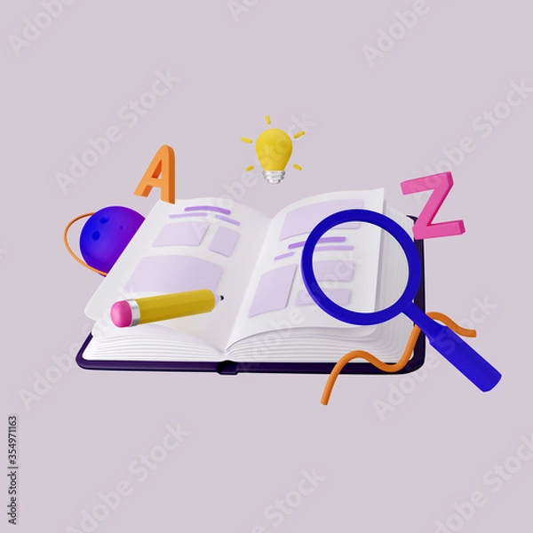 Obraz Open book, education and research concept. 3d render