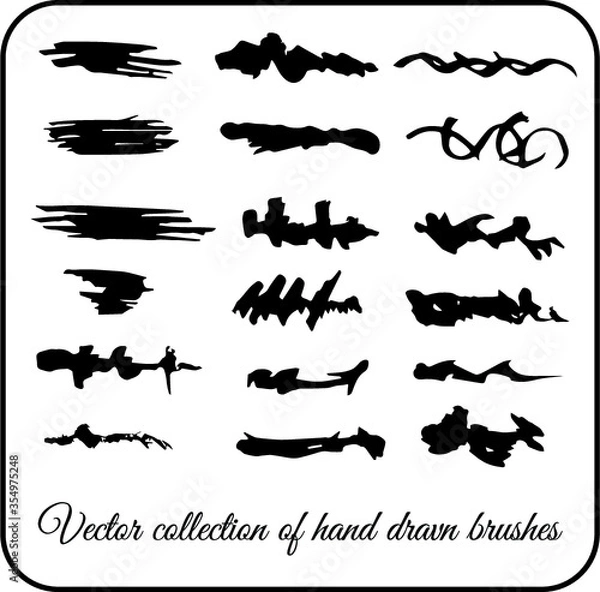 Fototapeta Brush paint strokes. Texture brushes Ink brush artistic decor design.Vector isolated elements set. Grungy black 