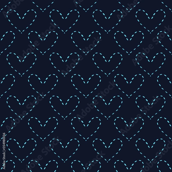 Fototapeta Heart shape seamless pattern vector illustration. Hand drawn silhouettes on dark background.