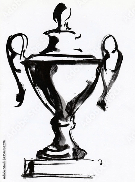 Obraz Pencil drawing hand background . Single exotic cup of champion . Symbol of win	