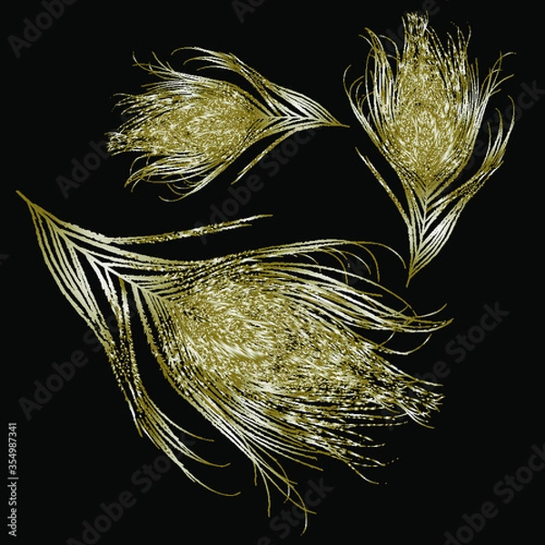 Fototapeta vector image with gradient background metallic feathers fall. eps10. 