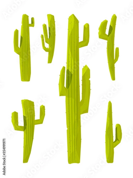 Fototapeta Cactuses. Collection of prickly plants. Vector illustration in cartoon style.