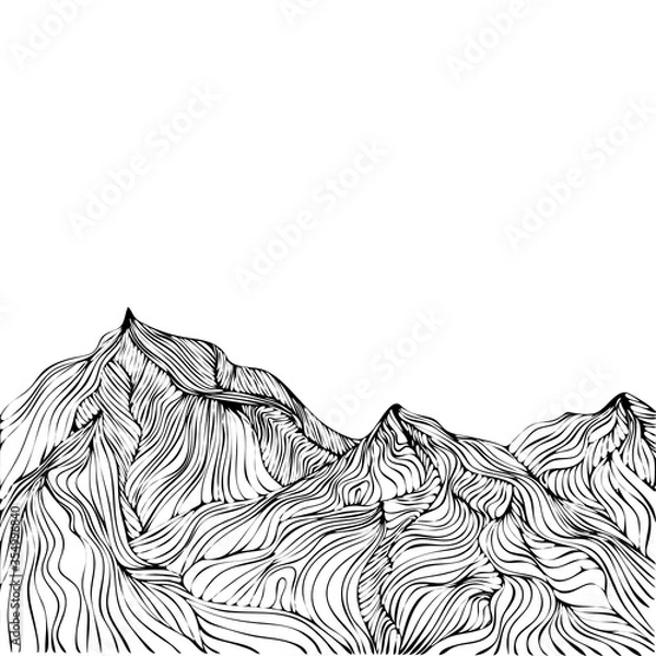 Fototapeta Abstraction of mountain peaks, mountain peaks with black lines on a white background. Raster image for printing on posters, banners, souvenirs