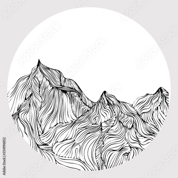 Fototapeta Abstraction of mountain peaks, mountain peaks with black lines on a white background. Raster image for printing on posters, banners, souvenirs
