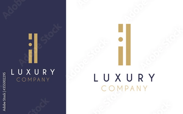 Fototapeta Premium Vector I Logo in two colour variations. Beautiful Logotype design for luxury company branding. Elegant identity design in blue and gold.