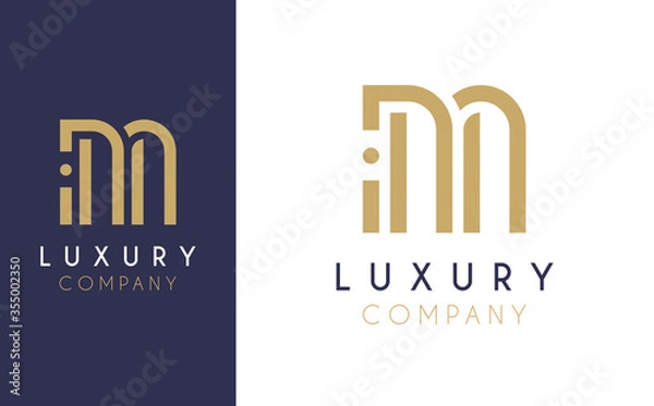 Fototapeta Premium Vector M Logo in two colour variations. Beautiful Logotype design for luxury company branding. Elegant identity design in blue and gold.