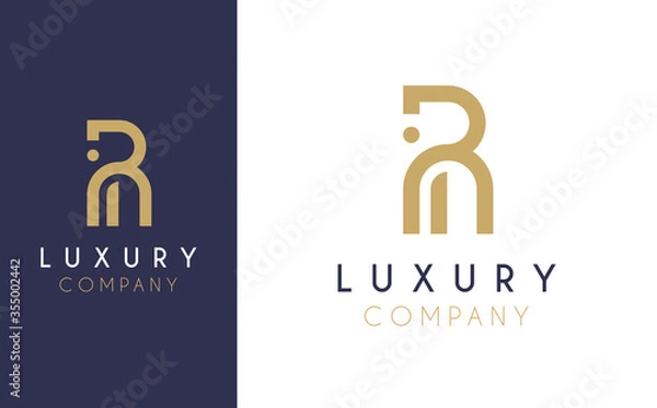 Fototapeta Premium Vector R Logo in two colour variations. Beautiful Logotype design for luxury company branding. Elegant identity design in blue and gold.