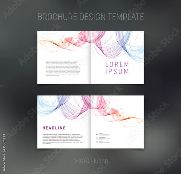 Fototapeta Vector brochure, booklet, presentation design template with colorful dynamic swirl on white abstract background