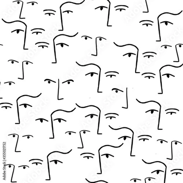 Obraz Drawing of faces, fashion minimalist concept, vector illustration. Modern fashionable pattern. White background.